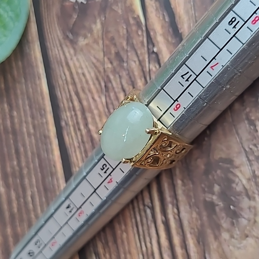 BEAUTIFUL OVAL JADE CUSTOM 14KT YELLOW GOLD FILIGREE RING - Picture 12 of 13